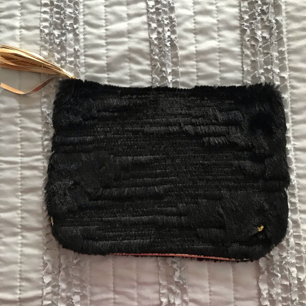 NWOT Stephanie Johnson fuzzy black clutch